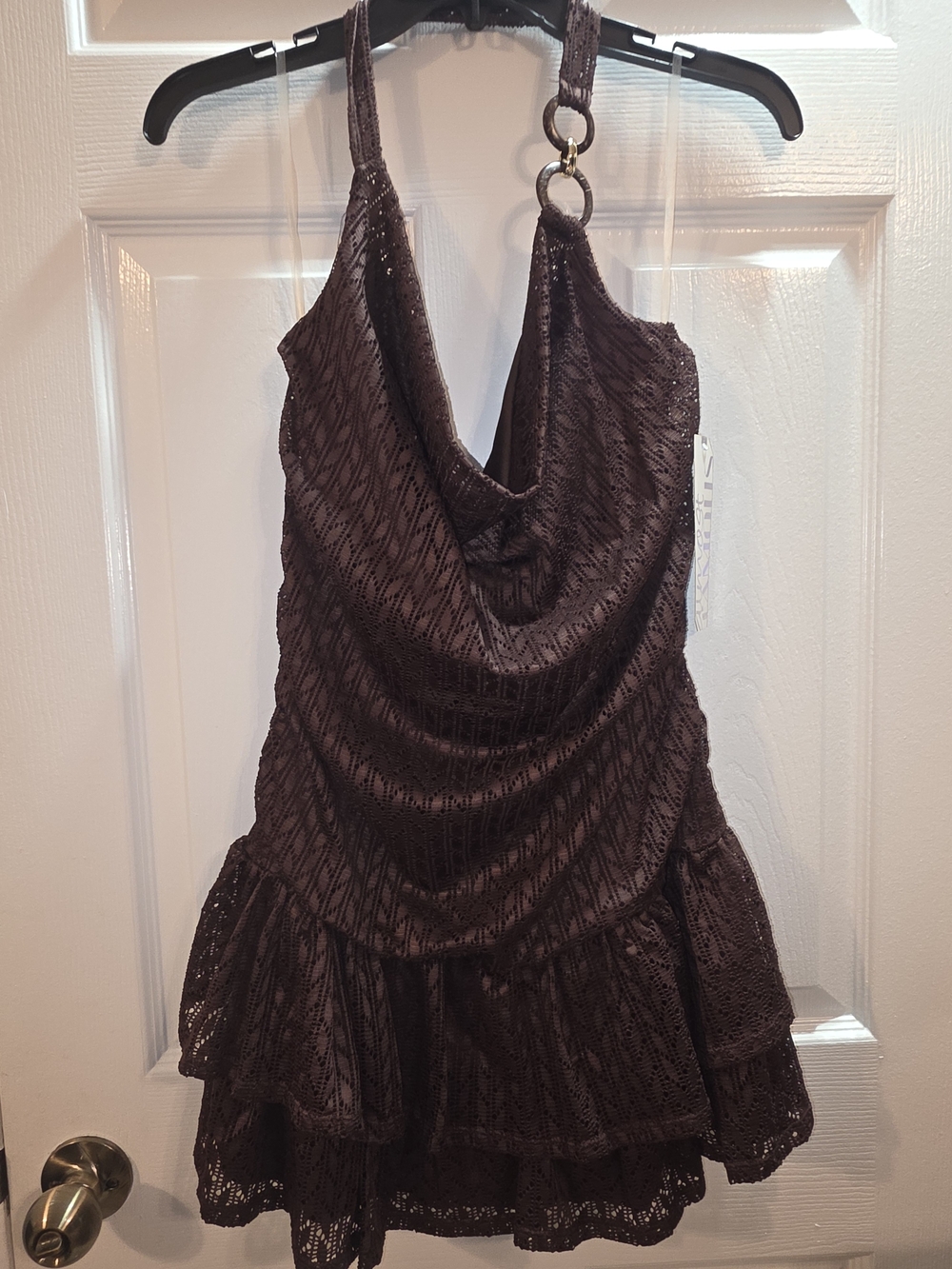 Almost Famous Geometric Mini Dress in Brown XL New